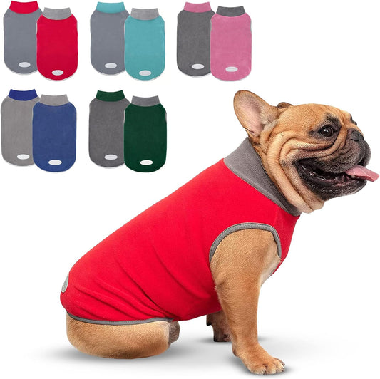 2 Pack Dog Fleece Sweater Stretchy Sweatshirt with Reflective Stripe Pullover Soft Jacket Pet Clothes Dog Sweaters for Small Dogs Cats Grey & Red